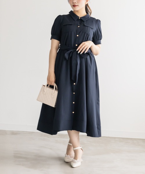 CLETTE(クレット)の「サファリポケットシャツワンピース(ワンピース・レディース・ブラウン/ネイビー/ラベンダー・4L/3L/LL)」の2枚目の写真