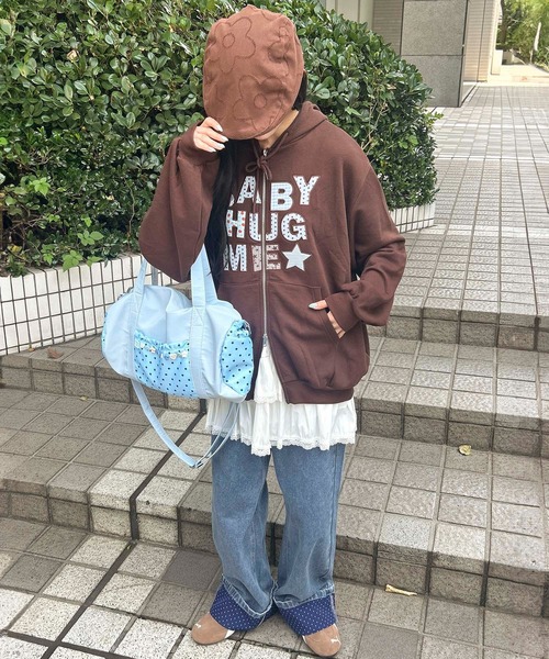 WC(ダブル シー)の「《万能アイテム★》パッチワークメッセージパーカー(パーカー・レディース・ピンク/グレー/ブラウン・FREE)」の12枚目の写真