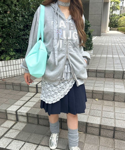 WC(ダブル シー)の「《万能アイテム★》パッチワークメッセージパーカー(パーカー・レディース・ピンク/グレー/ブラウン・FREE)」の7枚目の写真