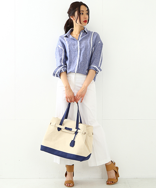 Demi-Luxe BEAMS（デミルクス ビームス）の「LA COUSETTE / 別注 キャンバスベルテッドトート L（トートバッグ・レディース・ブラック/ネイビー・ONE SIZE）」の3枚目の写真