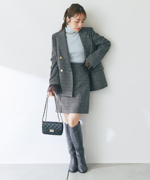 La boutique BonBon(ラブティックボンボン)の「【セットアップ可・着合わせしやすい】ツイードminiスカート(スカート・レディース・グレー系その他/チャコールグレー・36/38)」の22枚目の写真