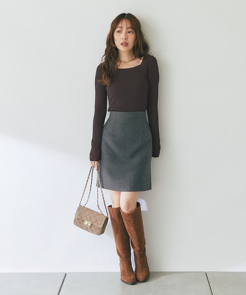 La boutique BonBon(ラブティックボンボン)の「【セットアップ可・着合わせしやすい】ツイードminiスカート(スカート・レディース・グレー系その他/チャコールグレー・36/38)」の12枚目の写真