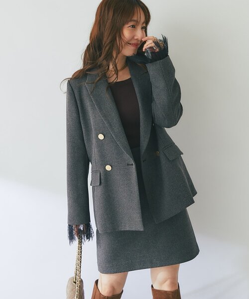 La boutique BonBon(ラブティックボンボン)の「【セットアップ可・着合わせしやすい】ツイードminiスカート(スカート・レディース・グレー系その他/チャコールグレー・36/38)」の9枚目の写真