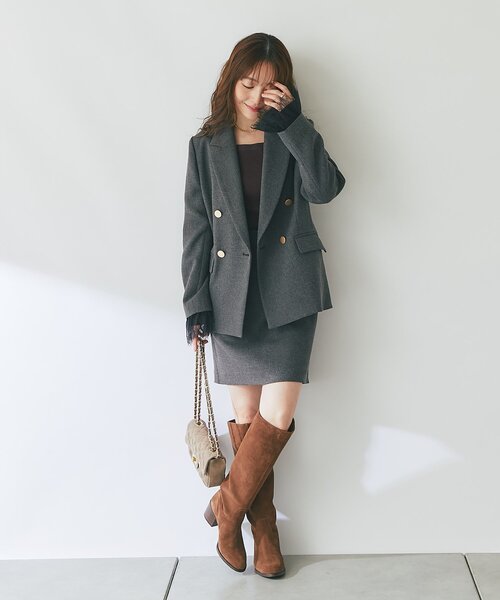 La boutique BonBon(ラブティックボンボン)の「【セットアップ可・着合わせしやすい】ツイードminiスカート(スカート・レディース・グレー系その他/チャコールグレー・36/38)」の8枚目の写真