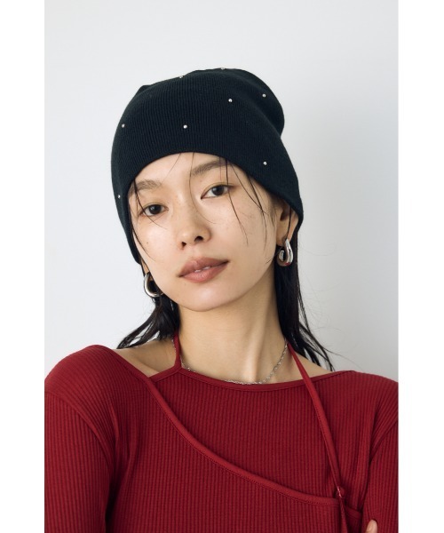 AZUL by moussy(アズールバイマウジー)の「デコラティブリブニットビーニー 秋服 冬服 春服 ニット帽 ニットキャプ(ニットキャップ/ビーニー・レディース・グレー/ブラック・FREE)」の11枚目の写真