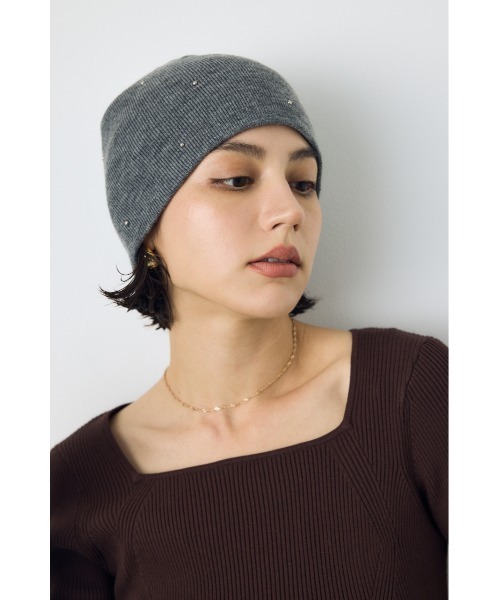 AZUL by moussy(アズールバイマウジー)の「デコラティブリブニットビーニー 秋服 冬服 春服 ニット帽 ニットキャプ(ニットキャップ/ビーニー・レディース・グレー/ブラック・FREE)」の12枚目の写真