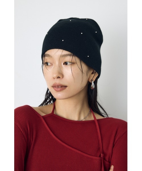 AZUL by moussy(アズールバイマウジー)の「デコラティブリブニットビーニー 秋服 冬服 春服 ニット帽 ニットキャプ(ニットキャップ/ビーニー・レディース・グレー/ブラック・FREE)」の3枚目の写真