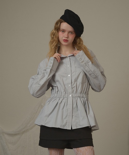 hazyl(ヘイジル)の「frill design shirt/フリルデザインシャツ(シャツ/ブラウス・レディース・アイボリー/ブルー・フリー)」の7枚目の写真