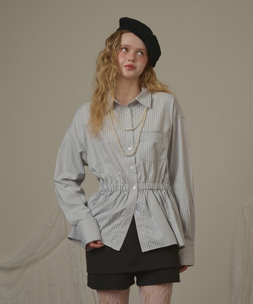 hazyl(ヘイジル)の「frill design shirt/フリルデザインシャツ(シャツ/ブラウス・レディース・アイボリー/ブルー・フリー)」の6枚目の写真