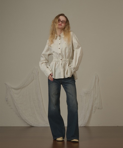 hazyl(ヘイジル)の「frill design shirt/フリルデザインシャツ(シャツ/ブラウス・レディース・アイボリー/ブルー・フリー)」の21枚目の写真