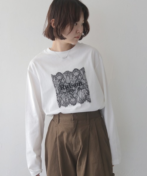 cheriella(シェリエラ)の「【cheriella】レースグラフィックロゴロンT LACE GRAPHIC LOGO LONG TEE(Tシャツ/カットソー・レディース・オフホワイト/チャコールグレー・FREE)」の7枚目の写真