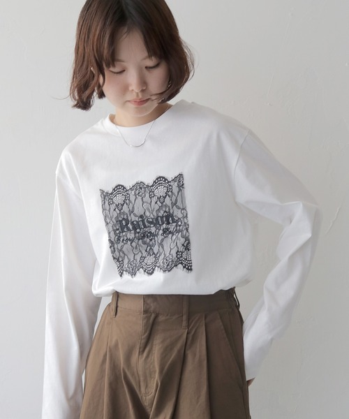 cheriella(シェリエラ)の「【cheriella】レースグラフィックロゴロンT LACE GRAPHIC LOGO LONG TEE(Tシャツ/カットソー・レディース・オフホワイト/チャコールグレー・FREE)」の8枚目の写真