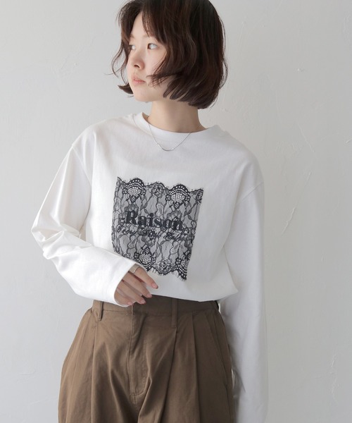 cheriella(シェリエラ)の「【cheriella】レースグラフィックロゴロンT LACE GRAPHIC LOGO LONG TEE(Tシャツ/カットソー・レディース・オフホワイト/チャコールグレー・FREE)」の11枚目の写真