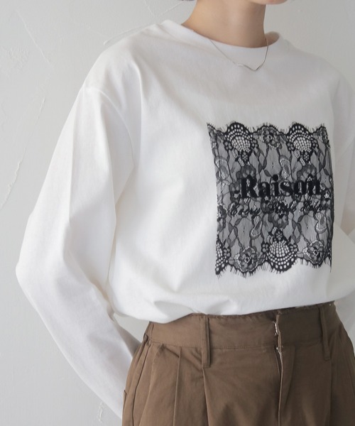 cheriella(シェリエラ)の「【cheriella】レースグラフィックロゴロンT LACE GRAPHIC LOGO LONG TEE(Tシャツ/カットソー・レディース・オフホワイト/チャコールグレー・FREE)」の14枚目の写真
