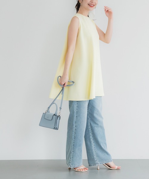 エンボス加工ノースリーブAラインチュニック（Tシャツ/カットソー