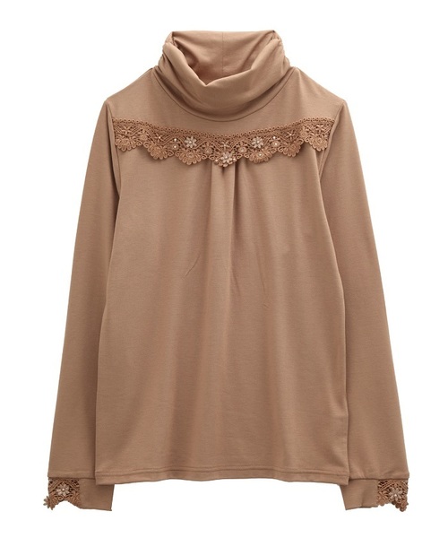 axes femme(アクシーズファム)の「立体花モチーフタートル(Tシャツ/カットソー・レディース・ブルー/ダークグリーン/ブラック/キャメル/キナリ/ピンク・MEDIUM/LARGE)」の5枚目の写真