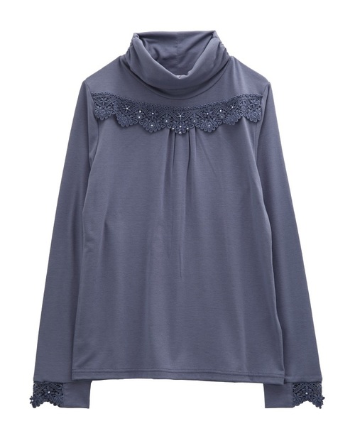 axes femme(アクシーズファム)の「立体花モチーフタートル(Tシャツ/カットソー・レディース・ブルー/ダークグリーン/ブラック/キャメル/キナリ/ピンク・MEDIUM/LARGE)」の4枚目の写真