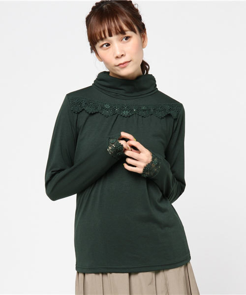 axes femme(アクシーズファム)の「立体花モチーフタートル(Tシャツ/カットソー・レディース・ブルー/ダークグリーン/ブラック/キャメル/キナリ/ピンク・MEDIUM/LARGE)」の18枚目の写真