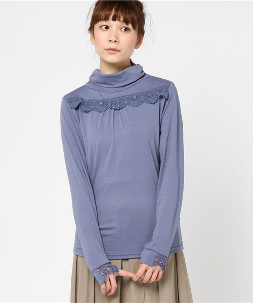 axes femme(アクシーズファム)の「立体花モチーフタートル(Tシャツ/カットソー・レディース・ブルー/ダークグリーン/ブラック/キャメル/キナリ/ピンク・MEDIUM/LARGE)」の14枚目の写真
