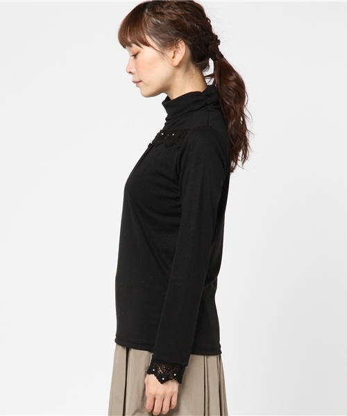 axes femme(アクシーズファム)の「立体花モチーフタートル(Tシャツ/カットソー・レディース・ブルー/ダークグリーン/ブラック/キャメル/キナリ/ピンク・MEDIUM/LARGE)」の8枚目の写真