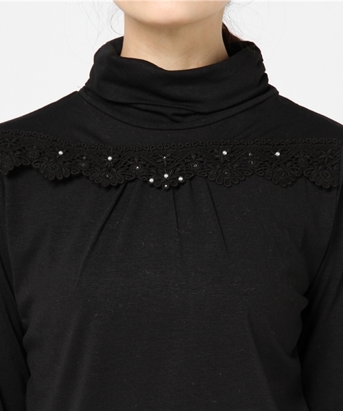 axes femme(アクシーズファム)の「立体花モチーフタートル(Tシャツ/カットソー・レディース・ブルー/ダークグリーン/ブラック/キャメル/キナリ/ピンク・MEDIUM/LARGE)」の10枚目の写真