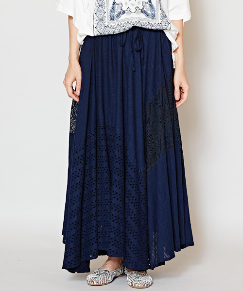 チャイハネ（チャイハネ）の「【チャイハネ】レースパッチワークスカート（スカート・レディース・オレンジ/ネイビー/ホワイト/ブルー/パープル/ピンク/ライトブルー/ブラック/レッド/グリーン/ダークパープル/イエロー・FREE）」の5枚目の写真