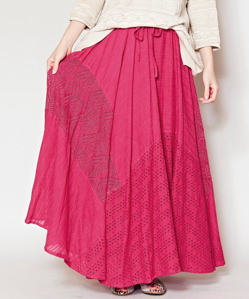 チャイハネ（チャイハネ）の「【チャイハネ】レースパッチワークスカート（スカート・レディース・オレンジ/ネイビー/ホワイト/ブルー/パープル/ピンク/ライトブルー/ブラック/レッド/グリーン/ダークパープル/イエロー・FREE）」の10枚目の写真