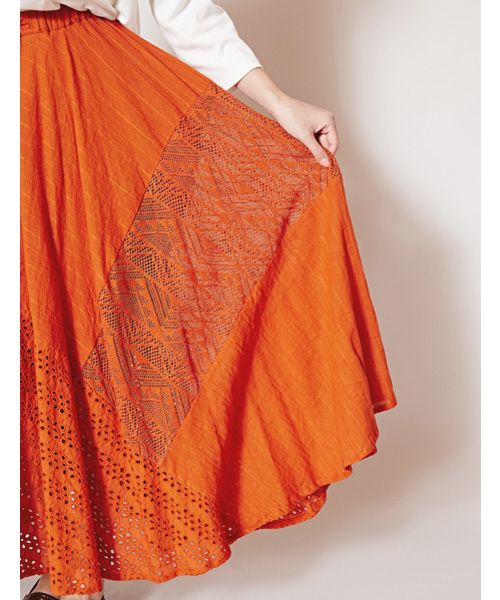 チャイハネ（チャイハネ）の「【チャイハネ】レースパッチワークスカート（スカート・レディース・オレンジ/ネイビー/ホワイト/ブルー/パープル/ピンク/ライトブルー/ブラック/レッド/グリーン/ダークパープル/イエロー・FREE）」の21枚目の写真