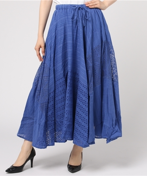 チャイハネ（チャイハネ）の「【チャイハネ】レースパッチワークスカート（スカート・レディース・オレンジ/ネイビー/ホワイト/ブルー/パープル/ピンク/ライトブルー/ブラック/レッド/グリーン/ダークパープル/イエロー・FREE）」の6枚目の写真