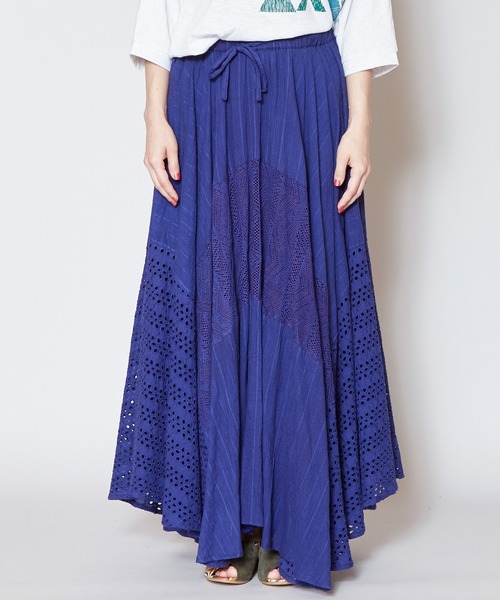 チャイハネ（チャイハネ）の「【チャイハネ】レースパッチワークスカート（スカート・レディース・オレンジ/ネイビー/ホワイト/ブルー/パープル/ピンク/ライトブルー/ブラック/レッド/グリーン/ダークパープル/イエロー・FREE）」の8枚目の写真