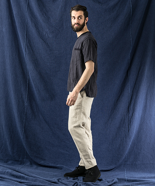 WORK NOT WORK URBAN RESEARCH(ワークノットワークアーバンリサーチ)の「WORK NOT WORK リネンストライプビッグシルエット5分袖シャツ(シャツ/ブラウス・メンズ・ベージュ/ネイビー・LARGE/MEDIUM/SMALL)」の5枚目の写真