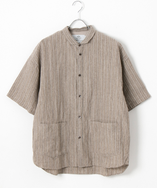 WORK NOT WORK URBAN RESEARCH(ワークノットワークアーバンリサーチ)の「WORK NOT WORK リネンストライプビッグシルエット5分袖シャツ(シャツ/ブラウス・メンズ・ベージュ/ネイビー・LARGE/MEDIUM/SMALL)」の11枚目の写真