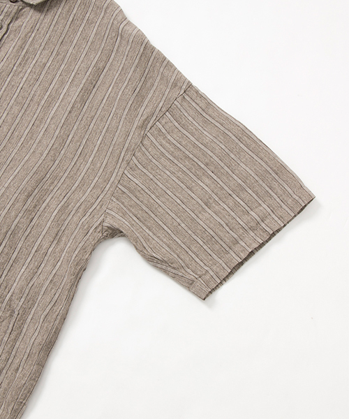 WORK NOT WORK URBAN RESEARCH(ワークノットワークアーバンリサーチ)の「WORK NOT WORK リネンストライプビッグシルエット5分袖シャツ(シャツ/ブラウス・メンズ・ベージュ/ネイビー・LARGE/MEDIUM/SMALL)」の13枚目の写真