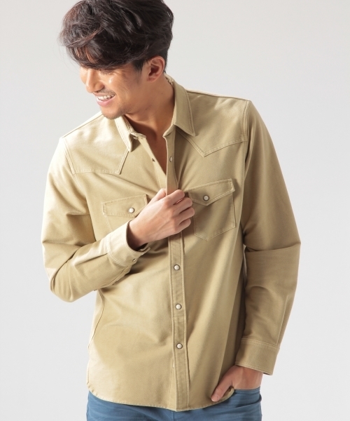 BAYFLOW（ベイフロー）の「BAYFLOW／カットツイル硫化ウエスタンシャツ　18SS（シャツ/ブラウス・メンズ・ピンク/ブルー/ベージュ・LARGE/MEDIUM/SMALL）」の2枚目の写真