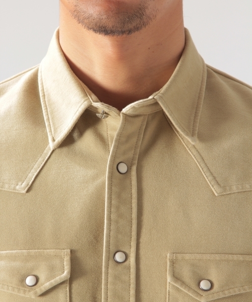 BAYFLOW（ベイフロー）の「BAYFLOW／カットツイル硫化ウエスタンシャツ　18SS（シャツ/ブラウス・メンズ・ピンク/ブルー/ベージュ・LARGE/MEDIUM/SMALL）」の4枚目の写真
