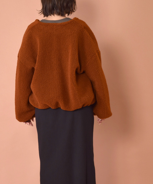 w closet（ダブルクローゼット）の「【WEB限定】ブークレショート丈ジャケット_（ノーカラージャケット・レディース・キャメル/ベージュ/グレー・FREE）」の6枚目の写真