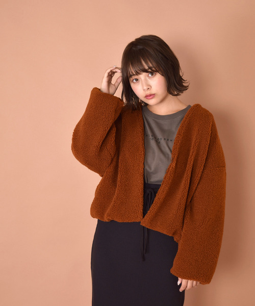 w closet（ダブルクローゼット）の「【WEB限定】ブークレショート丈ジャケット_（ノーカラージャケット・レディース・キャメル/ベージュ/グレー・FREE）」の7枚目の写真