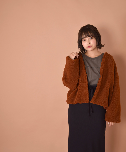 w closet（ダブルクローゼット）の「【WEB限定】ブークレショート丈ジャケット_（ノーカラージャケット・レディース・キャメル/ベージュ/グレー・FREE）」の9枚目の写真