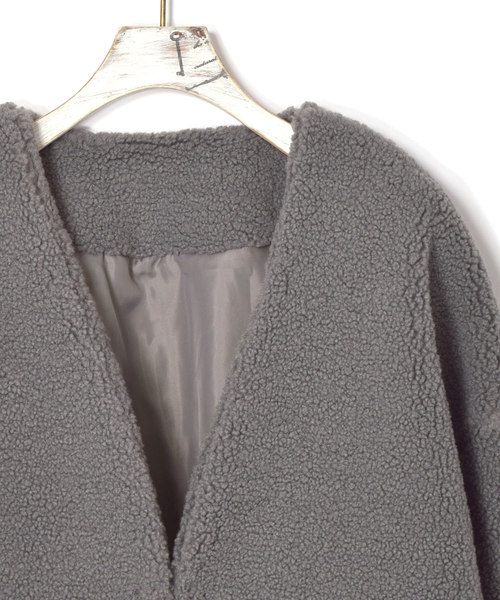 w closet（ダブルクローゼット）の「【WEB限定】ブークレショート丈ジャケット_（ノーカラージャケット・レディース・キャメル/ベージュ/グレー・FREE）」の11枚目の写真