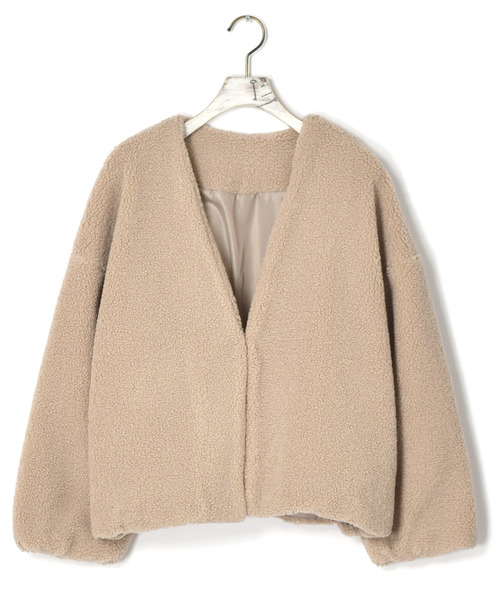 w closet（ダブルクローゼット）の「【WEB限定】ブークレショート丈ジャケット_（ノーカラージャケット・レディース・キャメル/ベージュ/グレー・FREE）」の19枚目の写真