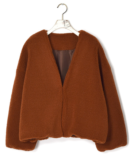 w closet（ダブルクローゼット）の「【WEB限定】ブークレショート丈ジャケット_（ノーカラージャケット・レディース・キャメル/ベージュ/グレー・FREE）」の18枚目の写真