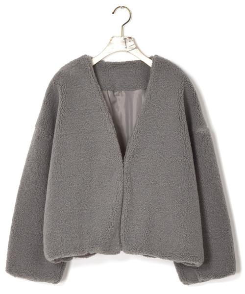 w closet（ダブルクローゼット）の「【WEB限定】ブークレショート丈ジャケット_（ノーカラージャケット・レディース・キャメル/ベージュ/グレー・FREE）」の17枚目の写真