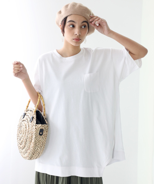 classicalelf（クラシカルエルフ）の「アシンメトリービッグシルエットミドル丈無地クルーネックTシャツ(半袖)（Tシャツ/カットソー・レディース・ホワイト/ブラック/杢グレー/ベージュ/ブラウン/グレイッシュベージュ/グレー系その他/ライトグリーン・MEDIUM/LARGE/X-LARGE/XX-LARGE/SMALL）」の13枚目の写真