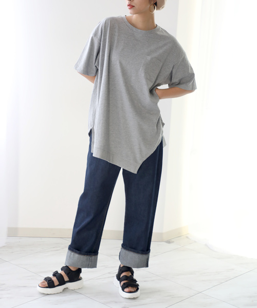 classicalelf（クラシカルエルフ）の「アシンメトリービッグシルエットミドル丈無地クルーネックTシャツ(半袖)（Tシャツ/カットソー・レディース・ホワイト/ブラック/杢グレー/ベージュ/ブラウン/グレイッシュベージュ/グレー系その他/ライトグリーン・MEDIUM/LARGE/X-LARGE/XX-LARGE/SMALL）」の16枚目の写真