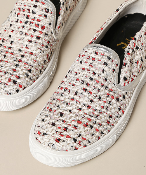 ROSE BUD（ローズバッド）の「LR-14103 TWEED SLIPON SNEAKER（スニーカー・レディース・ブラック×レッド/ライトブルー・39/38/36/37）」の6枚目の写真