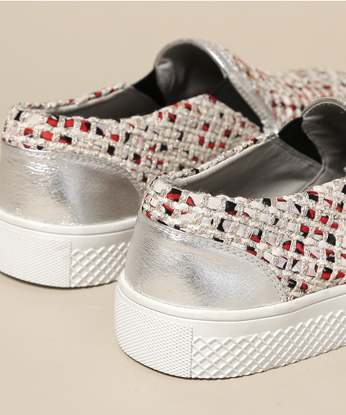 ROSE BUD（ローズバッド）の「LR-14103 TWEED SLIPON SNEAKER（スニーカー・レディース・ブラック×レッド/ライトブルー・39/38/36/37）」の5枚目の写真