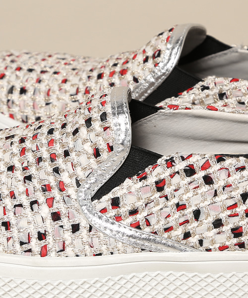 ROSE BUD（ローズバッド）の「LR-14103 TWEED SLIPON SNEAKER（スニーカー・レディース・ブラック×レッド/ライトブルー・39/38/36/37）」の4枚目の写真