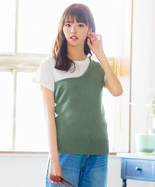 KOBE LETTUCE(コウベレタス)の「ワンショルダータンクトップ+サマーニットプルオーバー2点セット(ニット/セーター・レディース・ブラック/ベージュ/オフホワイト/グリーン系その他・FREE)」の4枚目の写真