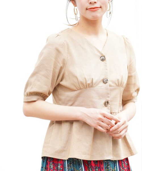 rps（アールピーエス）の「ウエストマーク5分袖ペプラムブラウス（シャツ/ブラウス・レディース・アイボリー/ベージュ/キャメル・M）」の2枚目の写真