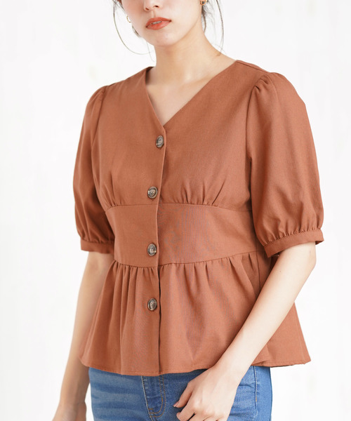 rps（アールピーエス）の「ウエストマーク5分袖ペプラムブラウス（シャツ/ブラウス・レディース・アイボリー/ベージュ/キャメル・M）」の3枚目の写真